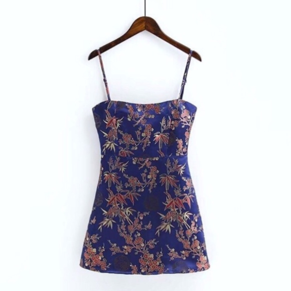 blue floral silky mini dress - Picture 2 of 5